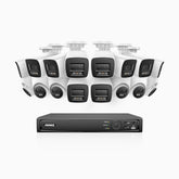 H800 - 4K 16 Kanal PoE Überwachungskamera-Set mit 10 Bullet Kameras & 6 Turm Kameras, Farbe & IR Nachtsicht, Personen- und Fahrzeugerkennung, Eingebautes Mikrofon, 96° Sichtfeld, Unterstützt RTSP